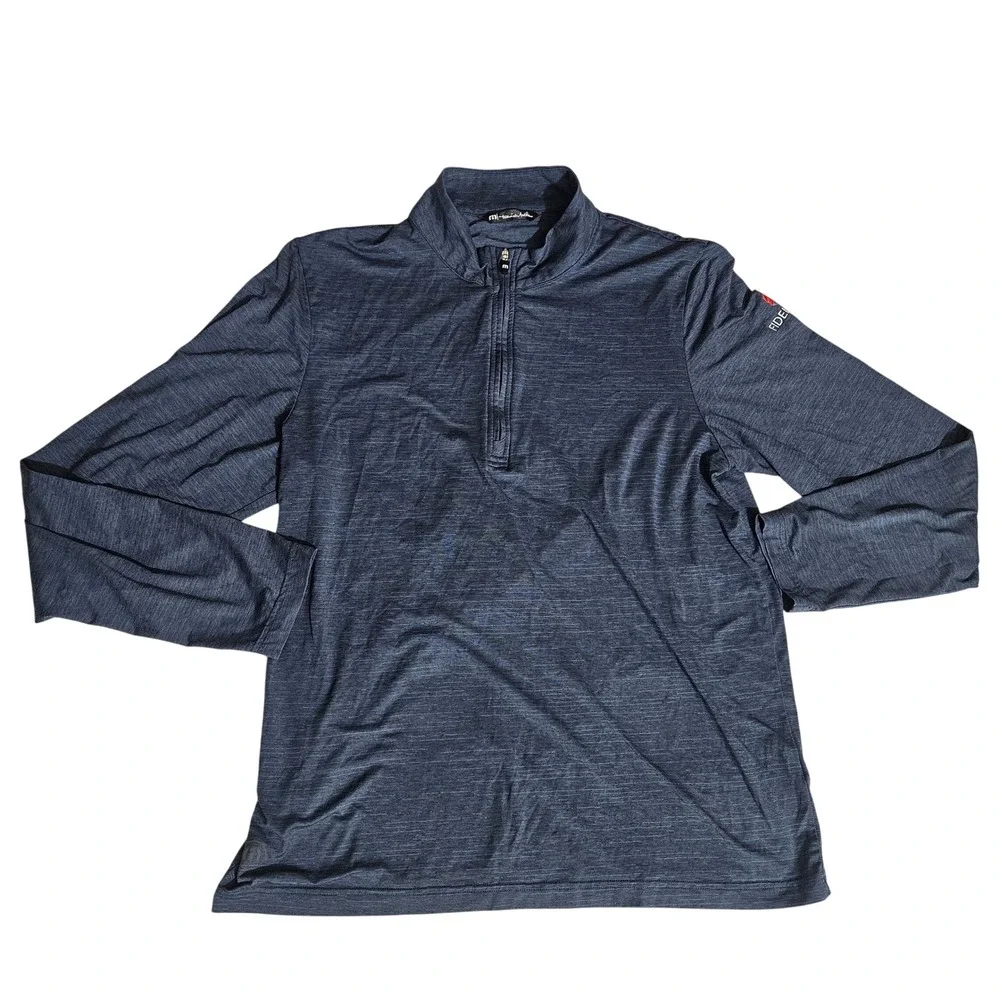 TravisMathew Mens Large Quarter Zip Pullover Navy Blue Heather Golf Shirt Logo